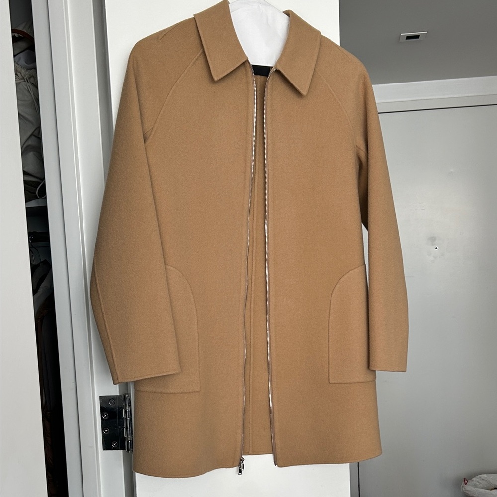Theory Tan Wool Cashmere Zip Coat